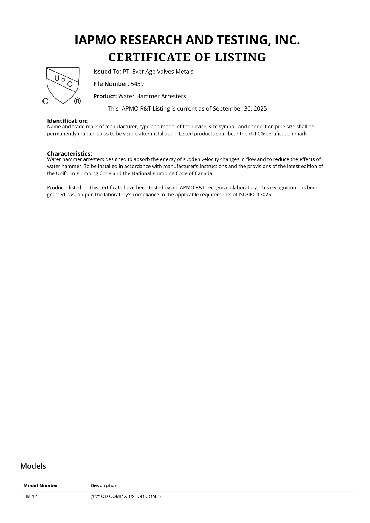 IAPMO 5459 - 2